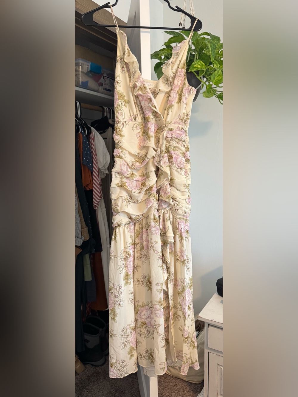 Astr Cream Maxi Dress with Pink and Green Floral Print - Picture 2 of 4